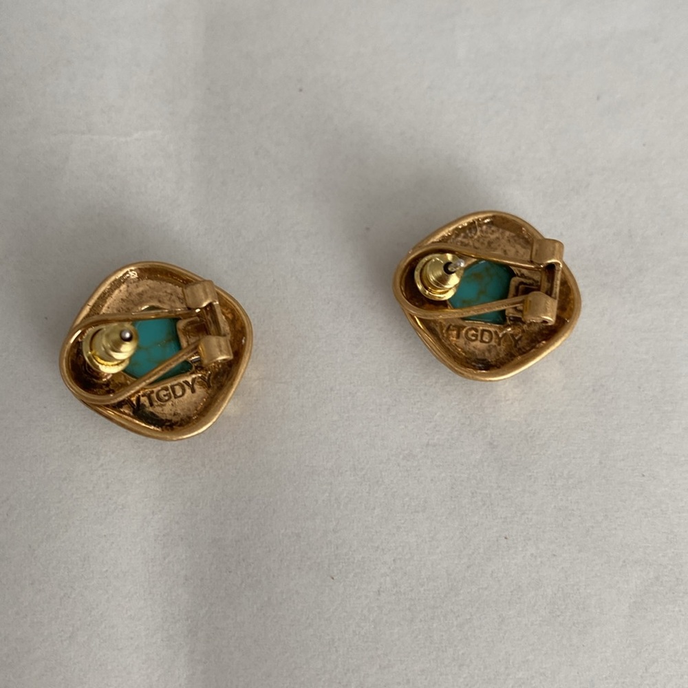 Gold and Turquoise Stud Earrings - Picture 4 of 6